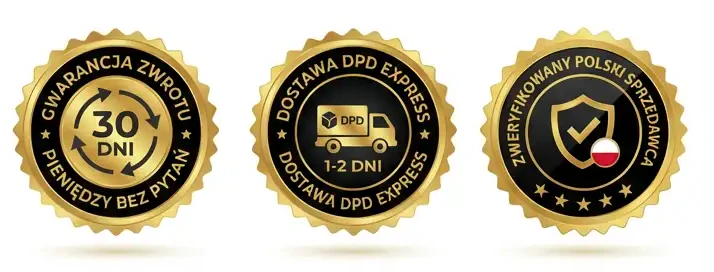 Gwarancje: 30 dni zwrot, DPD Express, Zweryfikowany polski sprzedawca